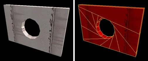 Application of Carve. Please note that when cutting a hole, a large brush is cut across its entire width (picture on the right)