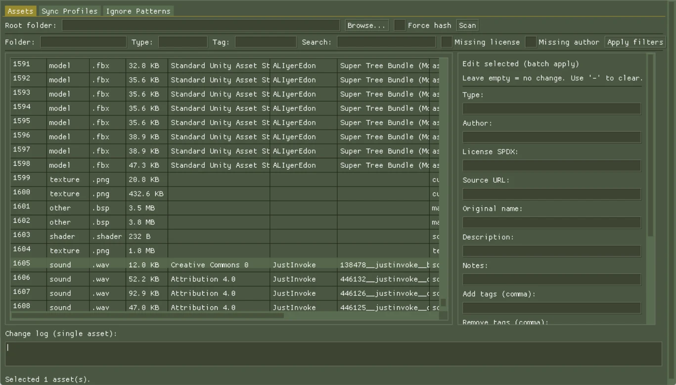 My first prototype of a tool to track assets